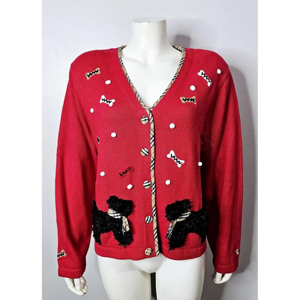 Vintage 1990s Novelty Scotty Dog Cardigan: Burberry Plaid